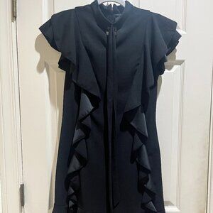 Women's Tie Neck Ruffled Short Sleeves Mini Dress Black, Medium